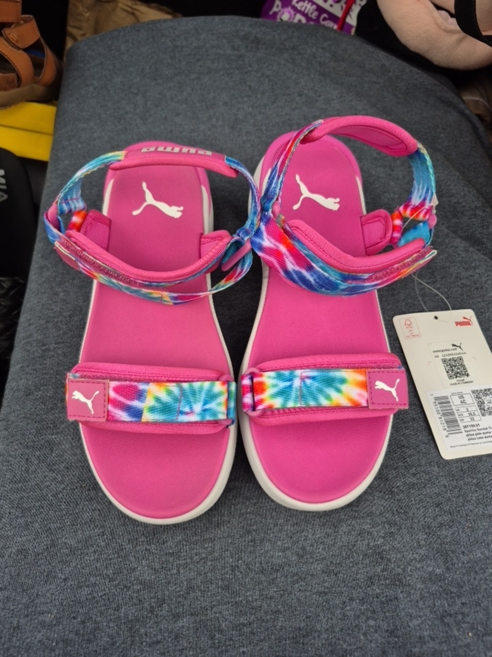 Puma Pink Tie-Dye Strap Sandals